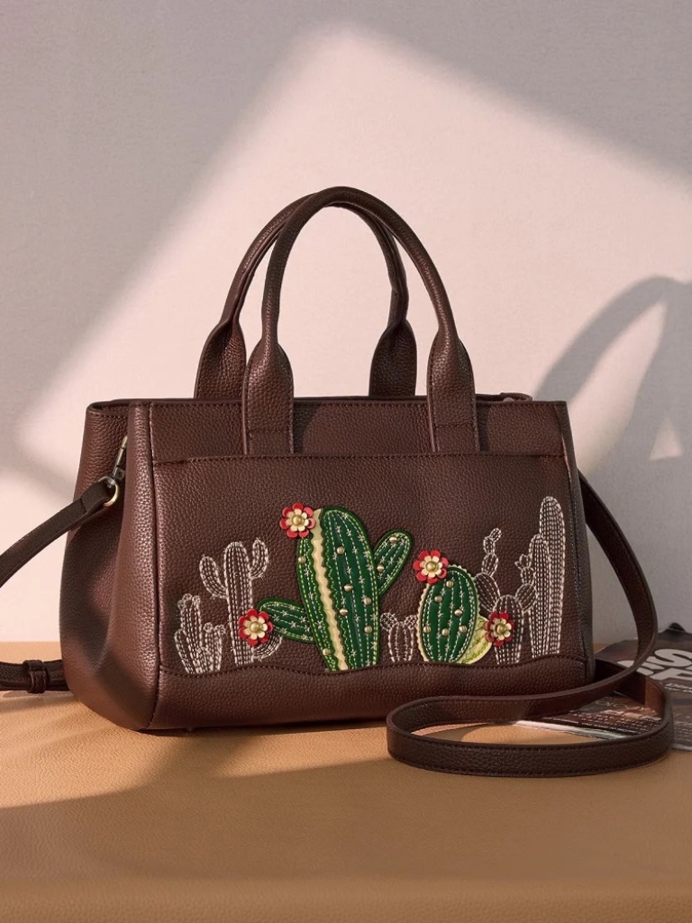 Montana West Cactus Embellished Crossbody Bag Coffee